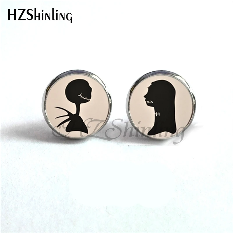 ED-0046, Новое поступление, серьги-гвоздики Jack Skellington and Sally, Кошмар перед Рождеством, серьги для девушек, серьги-бойфренды