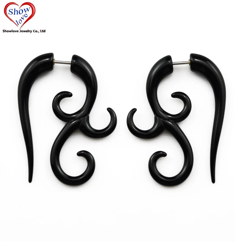 B Showlove-2pcs, черные акриловые ушные спирали, поддельные Обманщики, спиральные ушные конусы, растяжки, расширитель, пирсинг, ювелирные изделия - Окраска металла: B