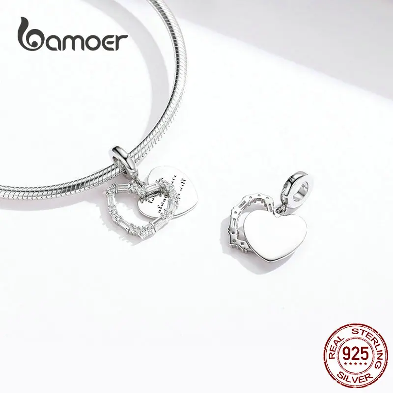 BAMOER, подвеска в форме сердца, шарм, 925 пробы, серебро, обещание, талисманы, подходят для женщин, браслет, браслет, роскошный бренд, ювелирное изделие SCC1164