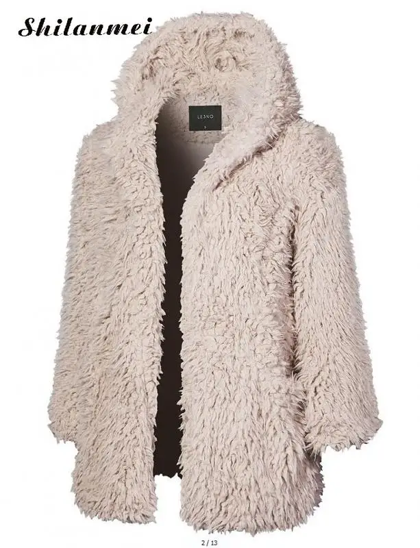 beige Модный Повседневный Кардиган с длинным рукавом, открытая передняя часть, однотонное розовое пальто из искусственного меха, верхняя одежда для женщин, зимняя теплая куртка с капюшоном из искусственного меха - Цвет: beige