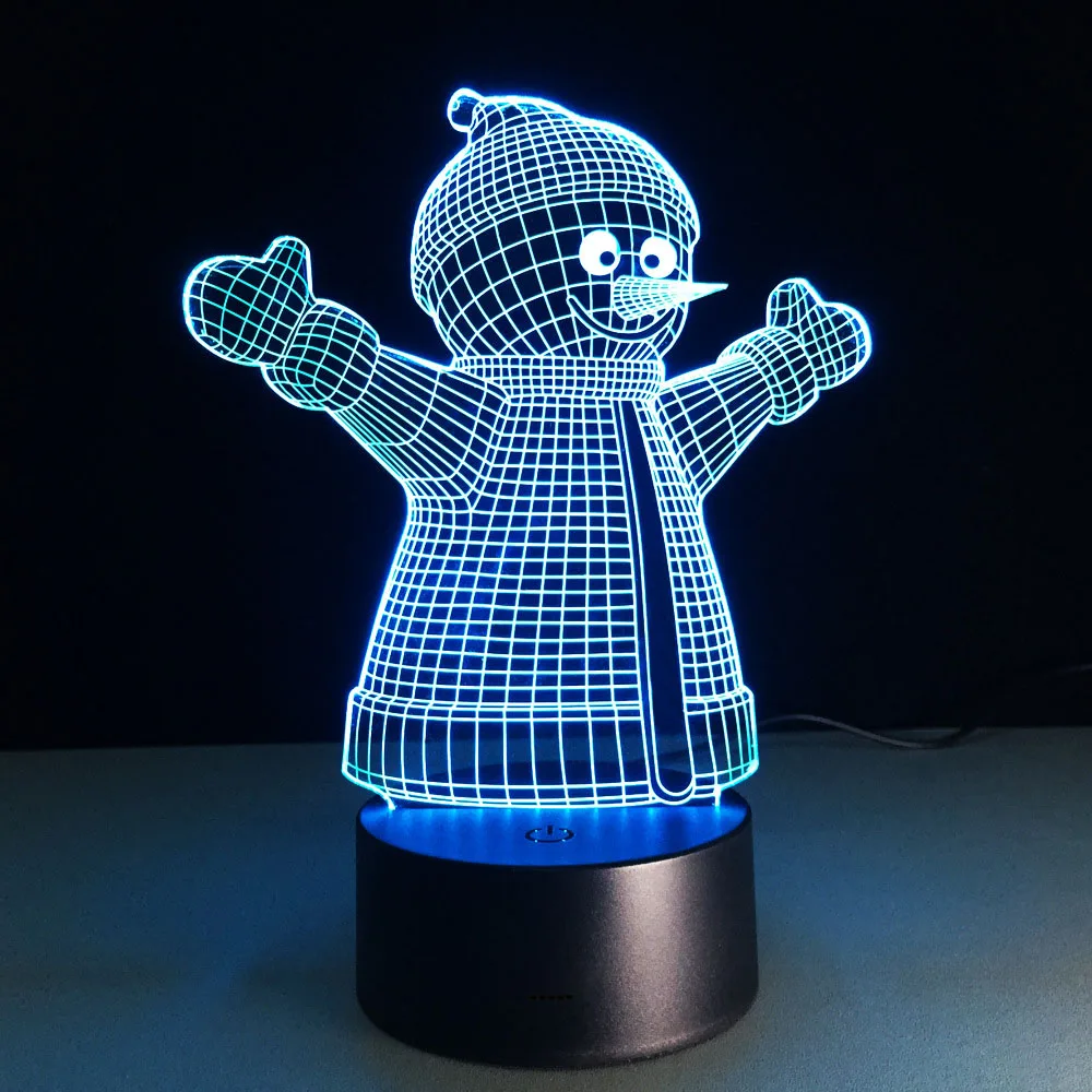 Рождественский Снеговик 3D визуальная иллюзия Лампа USB Ночник детский новогодний