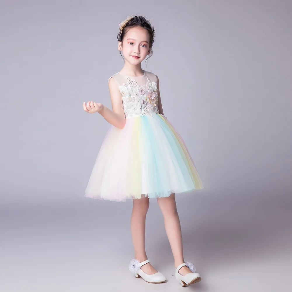 Colorful rainbow dress for teens girl elegant princess birthday and wedding of honor large sizes ceremony | Детская одежда и обувь