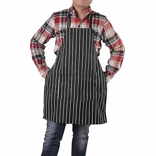 Прочный регулируемый черный полосатый женский и мужской Кухонный Фартук с 2