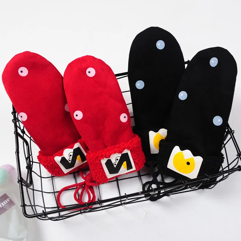 

New Lovely Girl Cartoon Bear Halter Mittens Winter Warm Thick Cashmere Suede Leather Women Student Outdoor Sports Ski Gloves A9