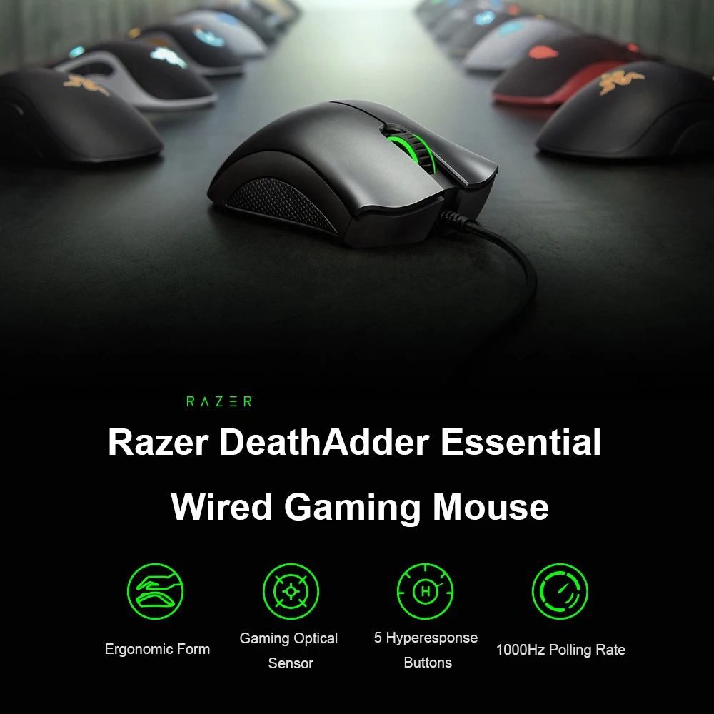 razer deathadder essential wired gaming mouse 6400dpi ergonomic professional grade optical sensor razer mice for computer laptop free global shipping