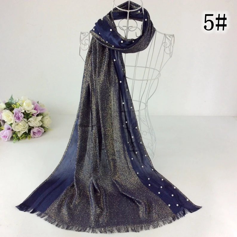 Plain Glitter Cotton Tassels Scarves/Scarf Lurex Pearls Pattern Fringe Muslim Hijab Wraps Bandana |
