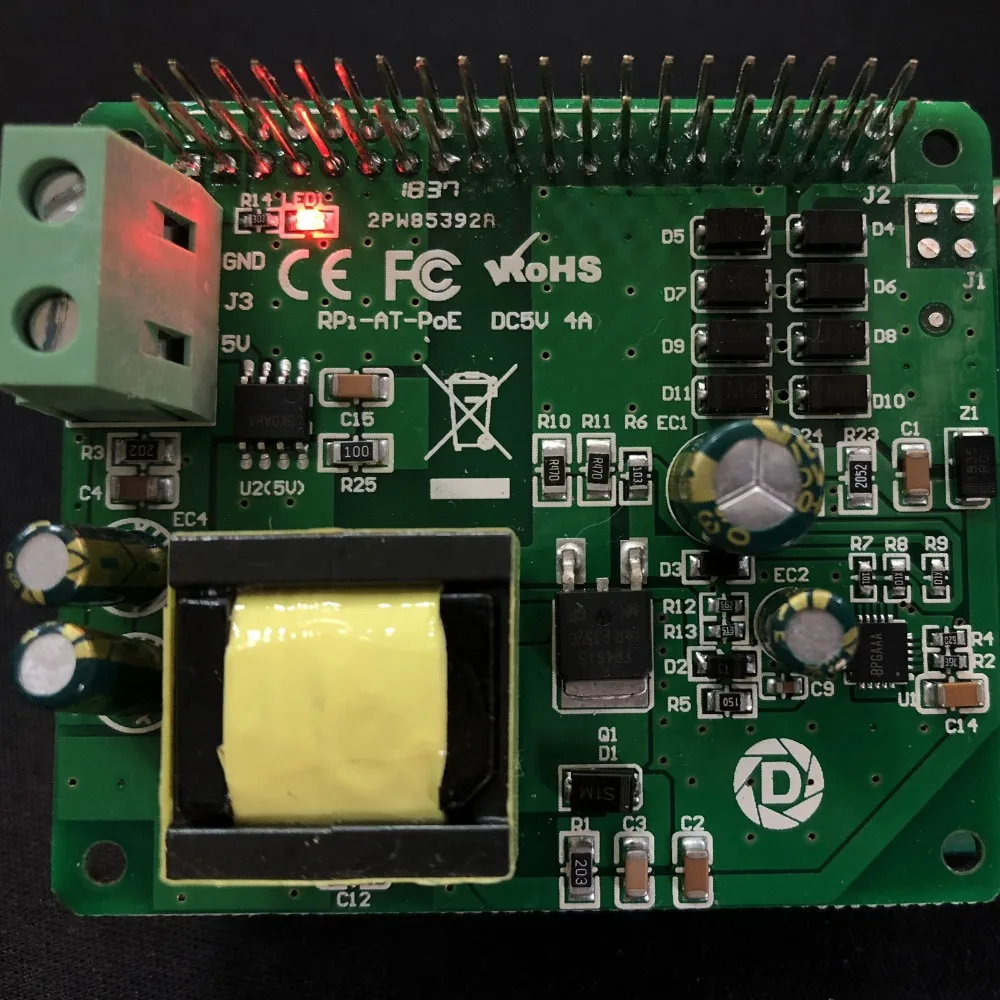 DSLRKIT Gigabit Raspberry Pi 4 4B 3B+ 3B Plus PoE Kit(20 Вт шляпа+ инжектор) Питание по Ethernet IEEE802.3at DC 5 В 4A PoE