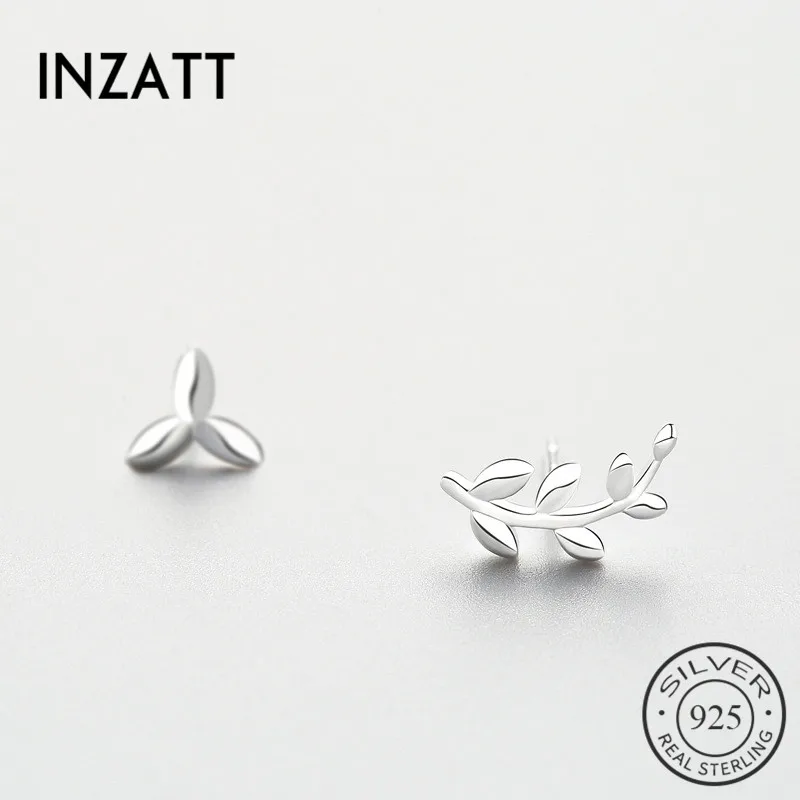 INZATT Trendy 100% 925 Sterling Silver Leaf Stud Earrings For Women Birthday Party Promotion Charm Fashion Style Jewelry Gifts | Украшения