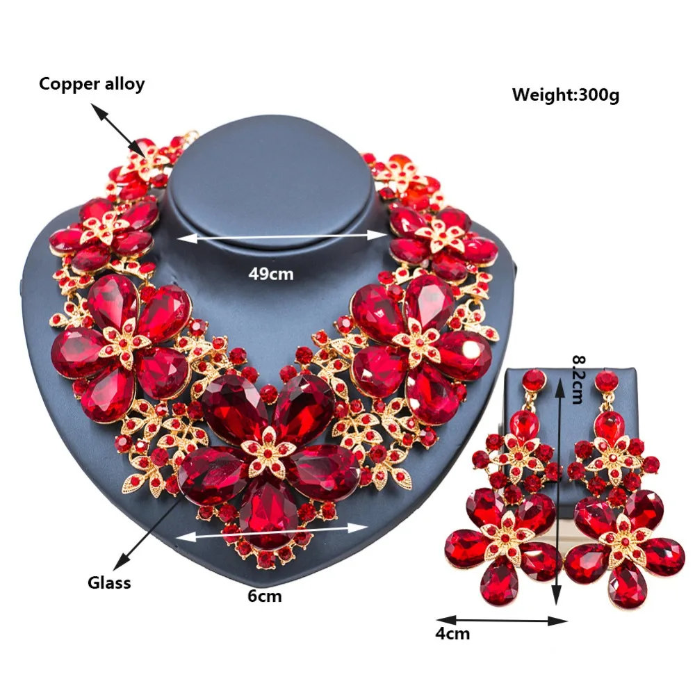 Crystal Flower Gold Jewelry Sets for Women Rhinestone Bridal Wedding Necklace and Earrings Set Party Jewellery Gifts | Украшения и