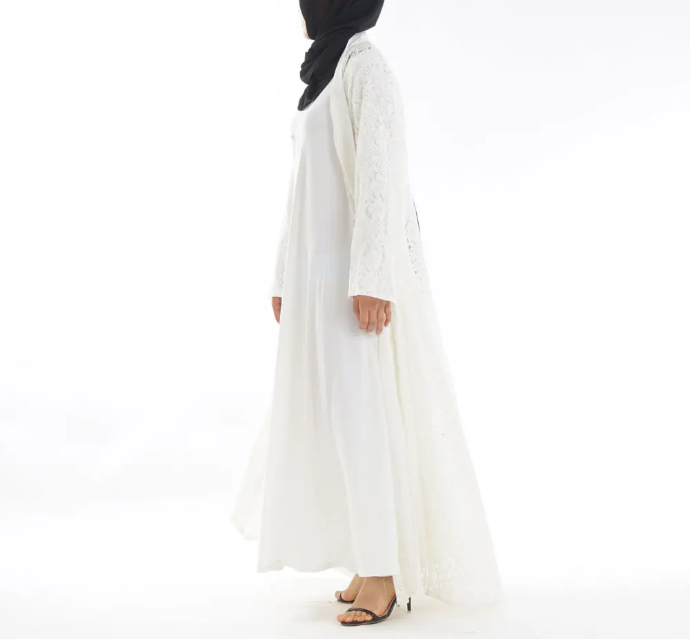 Белое Кружевное мусульманское платье абайя исламские женщины Малайзия Jilbab Djellaba
