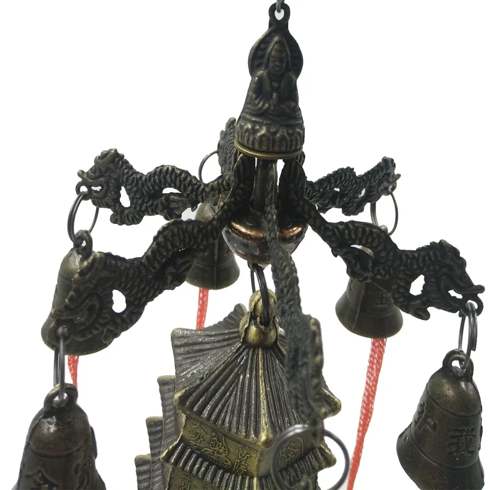 Бронзовый колокольчик ANGRLY 33 см с шестью башнями дракона фэн шуй медные