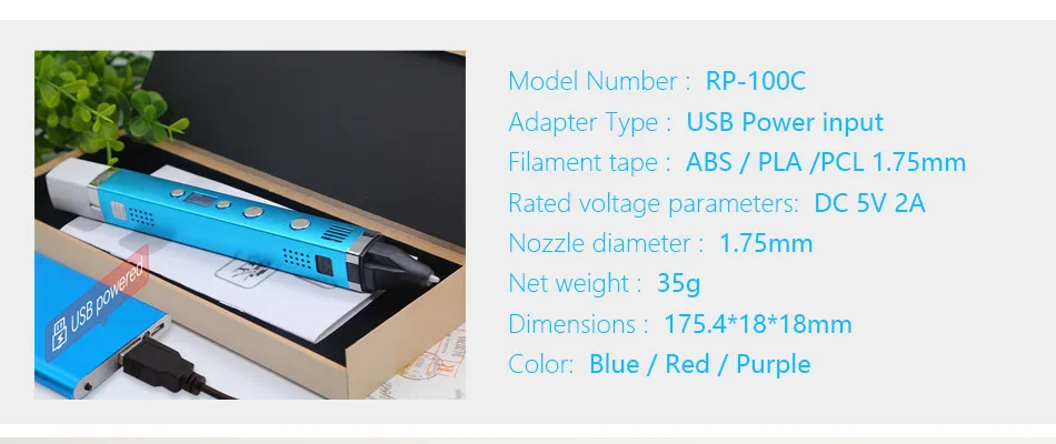 Высококачественная 3d Ручка myriwell RP100C с металлическим корпусом, 3 d ручка PCL ABS PLA, 3 режима, питание от USB, безопасная 3D Ручка для печати, лучший подарок
