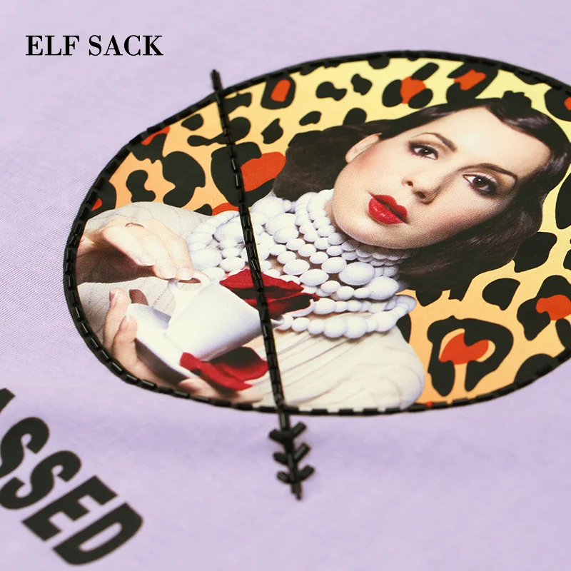 ELFSACK/летние женские футболки большого размера с винтажным принтом Повседневная