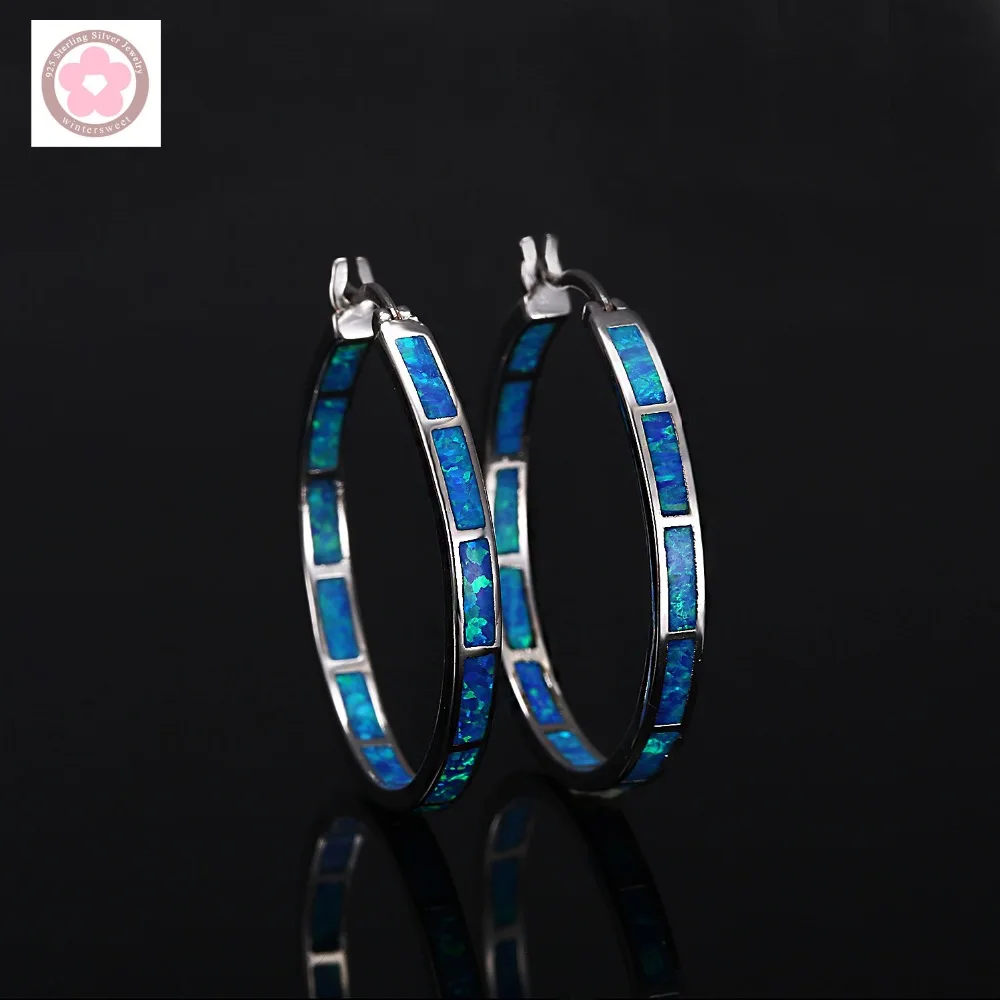 

RH0035 Classic Blue Opal Hoop Earrings For Women