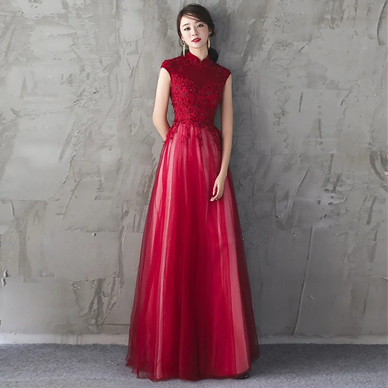 Длинный китайский стиль Lday Qipao размер Elegant Vestidso элегантные вечерние женские платья кружевное черное сексуальное платье Чонсам S-141