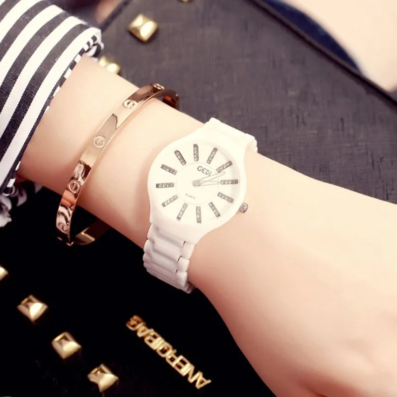 GEDI керамические часы женские роскошные брендовые Rhinestone Платье кварцевые модные