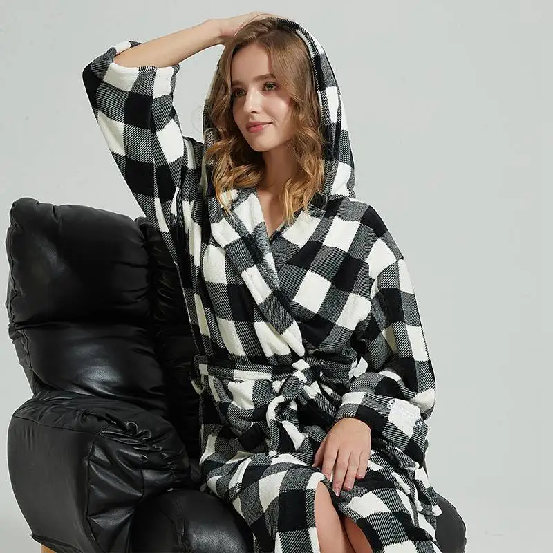 Black for women Фланелевый мужской халат, мужской Халат с капюшоном, толстый Халат, Пижама, мужской халат, зимний, длинный, плюс размер XXL, халаты для подружек невесты - Цвет: Black for women