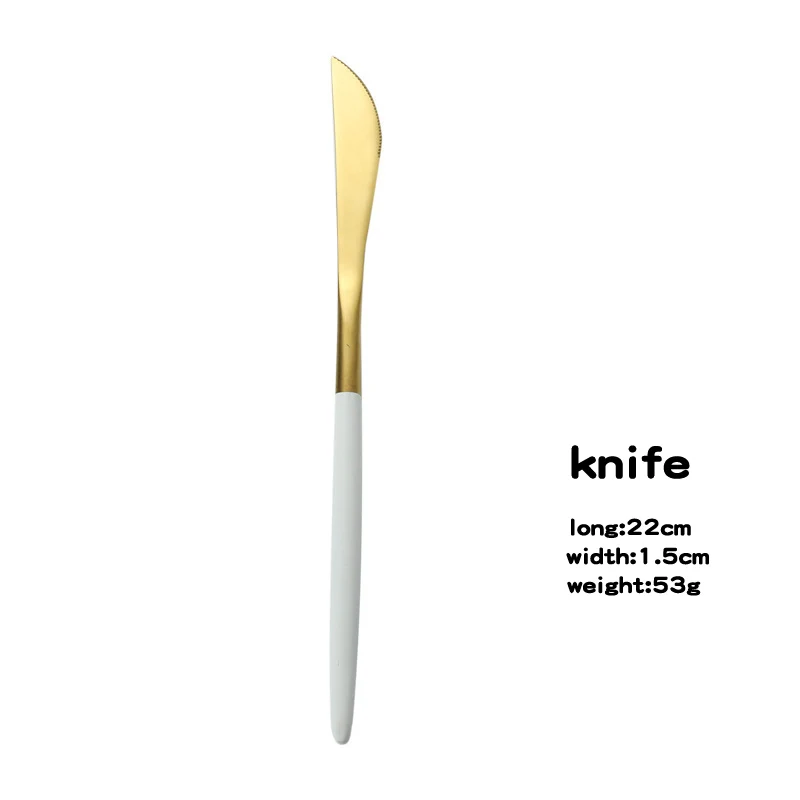 white and gold knife Столового серебра западные столовые приборы, 18/10 Нержавеющая сталь вилка Посуда, Ножи вилка ложка, чайная ложка, столовые приборы, можно мыть в посудомоечной машине - Цвет: white and gold knife