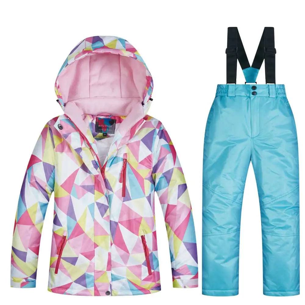 FSJRT SKI BLUE Детский лыжный костюм детский брендовый ветрозащитный водонепроницаемый теплый зимний комплект для девочек, штаны и пальто зимняя куртка для катания на лыжах и сноуборде - Цвет: FSJRT SKI BLUE