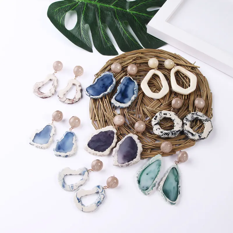 Серьги с кулоном Geode искусственный натуральный срез модные женские серьги из