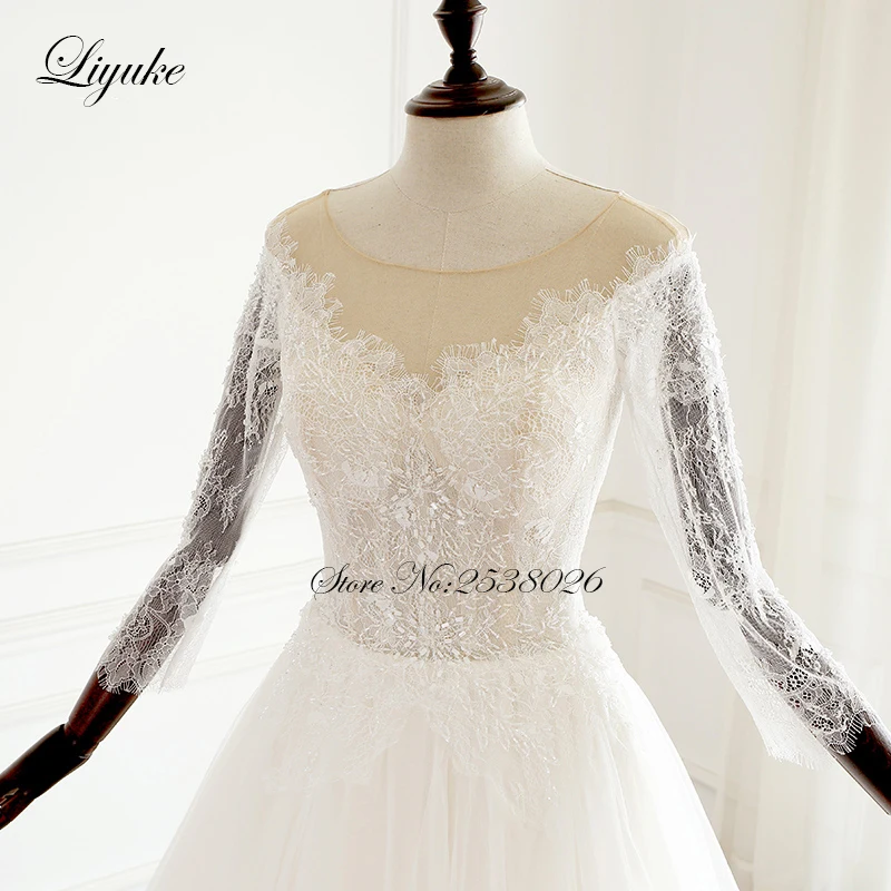 Простое свадебное платье-трапеция Liyuke с V-образным вырезом и кристаллами цвета