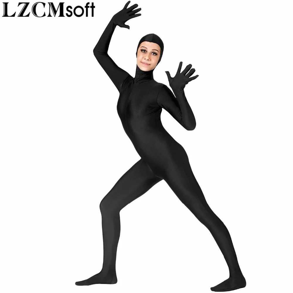 Black LZCMsoft, женский комбинезон Zentai для всего тела, спандекс, лайкра, открытая лицо, полный, для тела, для танцев, для выступлений, для улицы, костюм для бега - Цвет: Black