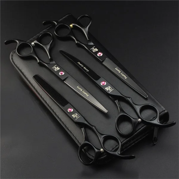 black PK-704 7 дюймов профессиональные японские 440C ножницы для стрижки собак набор ножницы для стрижки собак филировочные изогнутые ножницы с расческой - Цвет: black PK-704