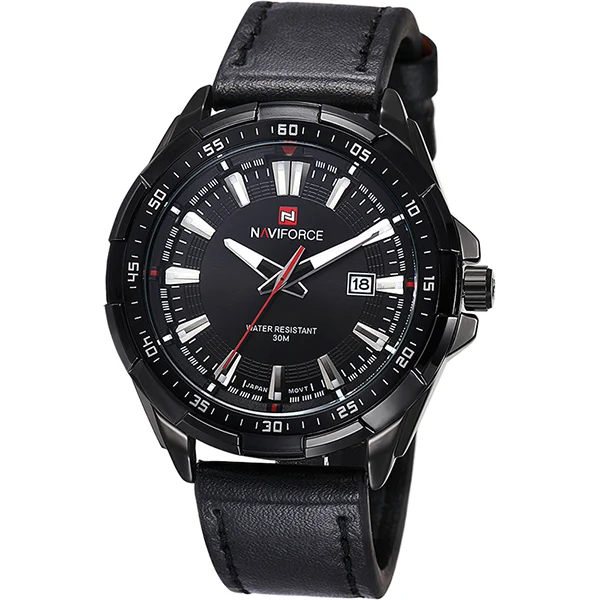 black black NAVIFORCE мужские часы Топ люксовый бренд модные спортивные часы мужские водонепроницаемые кварцевые мужские часы армейские военные кожаные Наручные часы - Цвет: black black