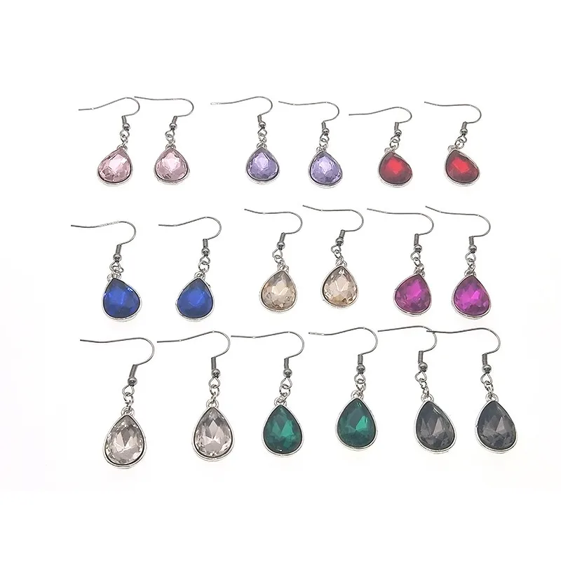 

316 Stainless Steel Glass Crystal Drop Earrings for Women Ethnic Semi-precious Stone Water Drop Statement Hook Earrings Jewelry
