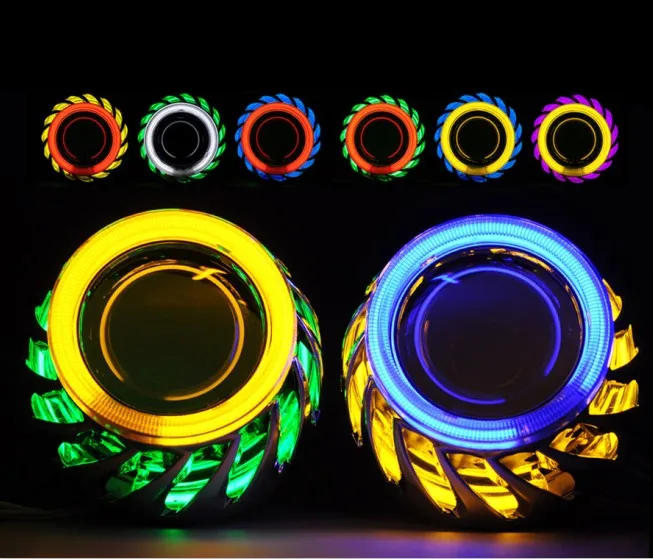 

1Pair 2.5 inch HID Bi xenon Projector Lens with wind-fire rings Double Angel Eye Halo fit on H4 H7 Car Headlight LHD/RHD