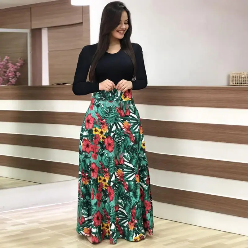 2019 женское платье с коротким рукавом цветочным принтом в стиле пэчворк Boho Maxi