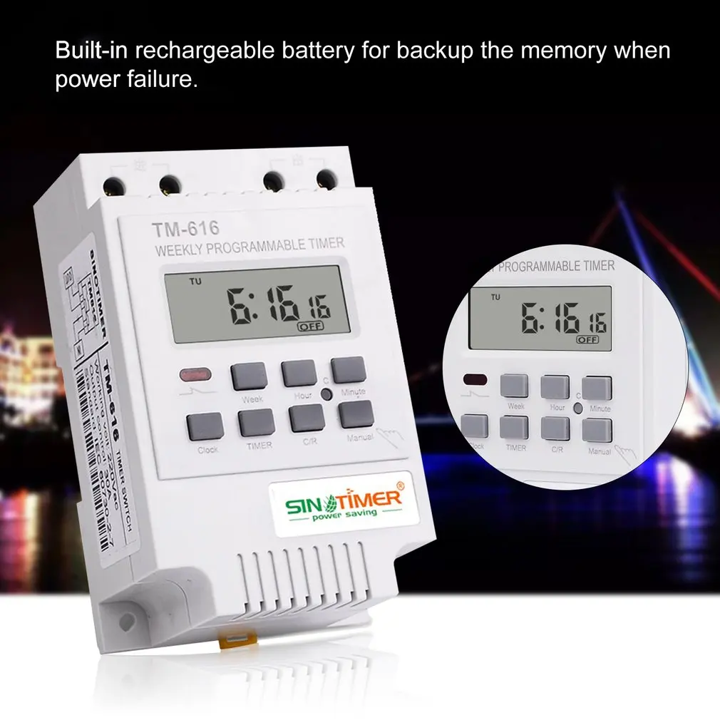 TM616W-2 30A 220 в электронный Еженедельный программируемый цифровой таймер реле времени таймер управления на din-рейку крепление