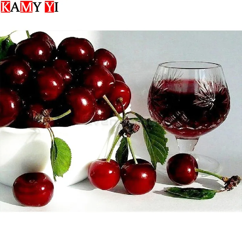 Алмазная вышивка с изображением вишни Стразы полноразмерная алмазная живопись