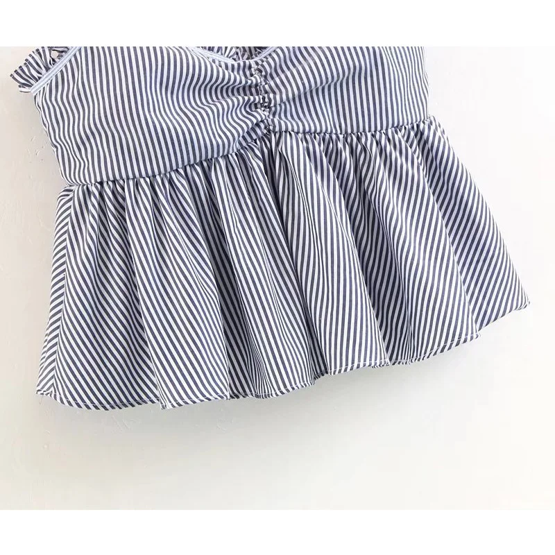 LTD119047 New Stringy Selvedge Striped Tops Women Strap Waistcoat V-Neck Sleeveless Tank Camisole Fashion Side Zip Vest Vestido | Женская