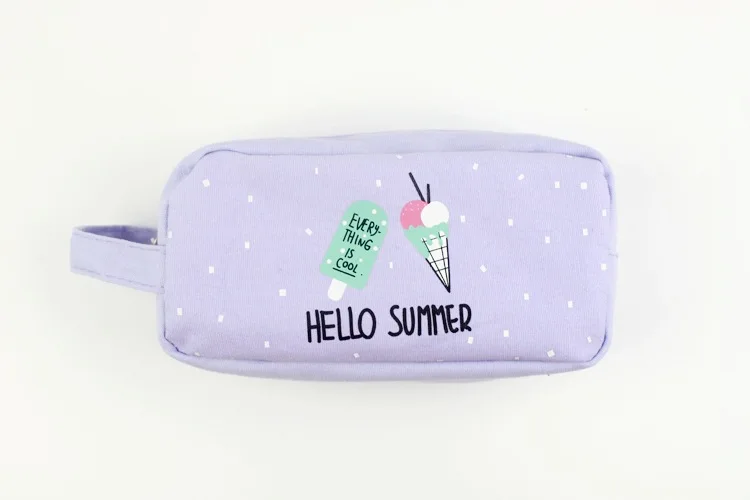 Hello Summer-Purple Милый холст школьный пенал ручка сумка/хорошего дня/счастливого времени/Hello Лето; мороженое сумка для карандашей Канцелярия для мальчиков девочек - Цвет: Hello Summer-Purple