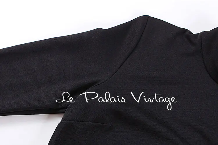 Le palais Винтаж 2018FW классической драпированные Платье черного цвета элегантные с высоким, плотно облегающим шею воротником с высокой посадкой, с высокой посадкой, 50s ретро матовый платье