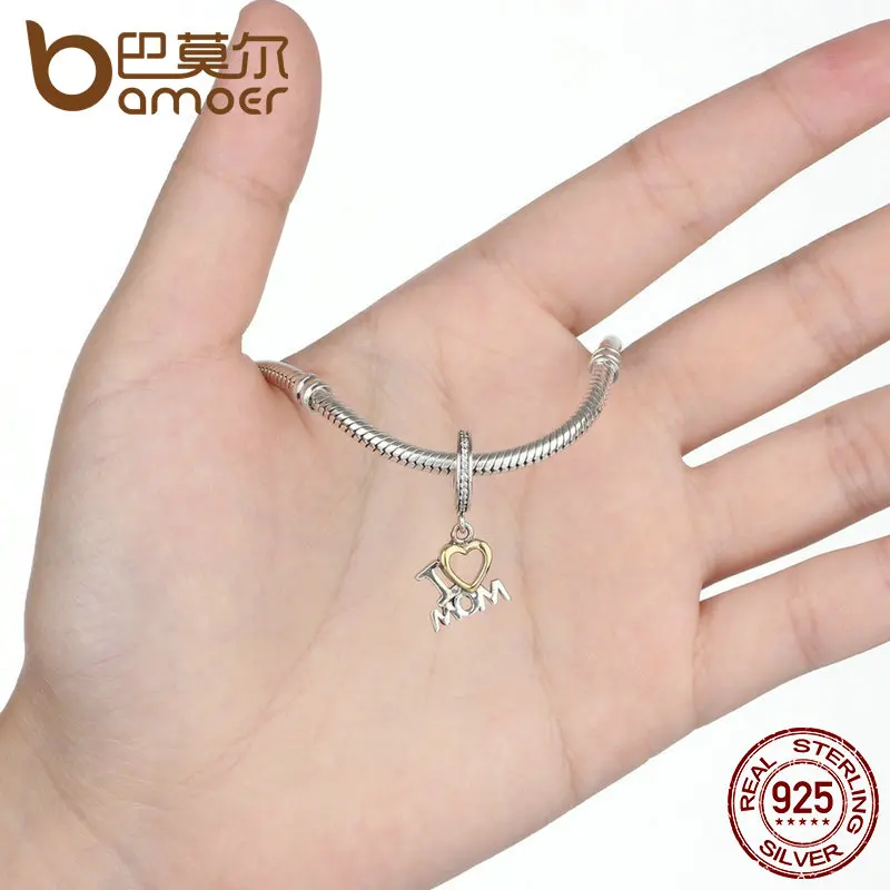BAMOER классические 925 пробы серебряные подвески в виде сердца i love mom подходят для женщин S925 ювелирные изделия SCC049