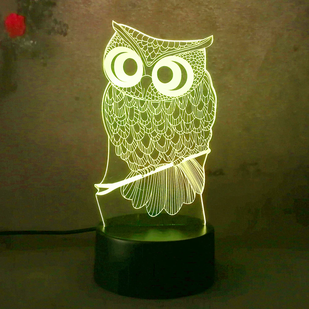 Best продать светодио дный LED настольная лампа ночник Сова RC удаленного 7 цветов