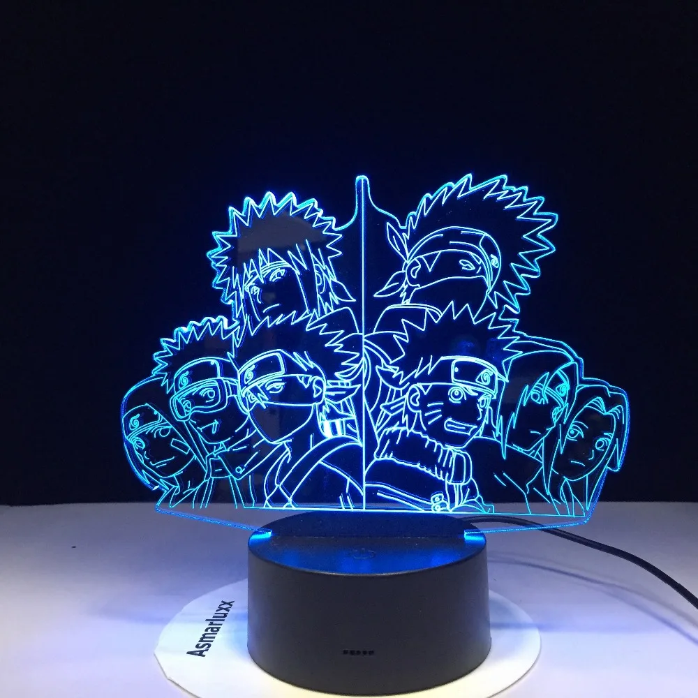 СВЕТОДИОДНЫЙ 3D светильник Naruto Team Kakashi Minato Sasuke ObitoNight 7 меняющихся цветов домашний