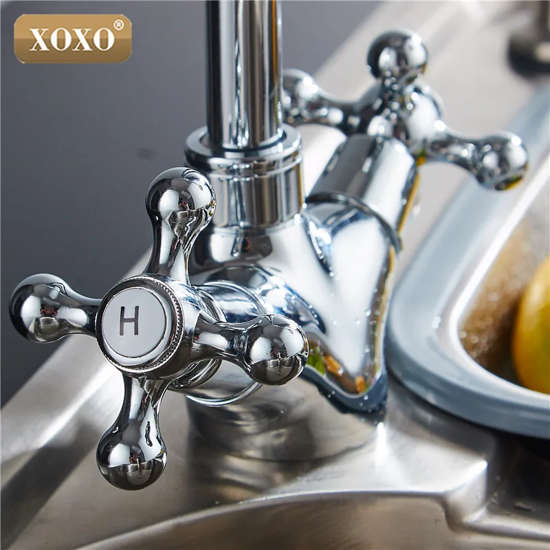 Серебряный смеситель XOXO с двойной ручкой для холодной и горячей воды медный