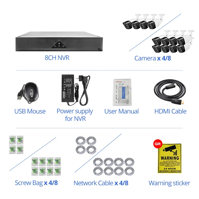 Wetrans CCTV камера системы IP 8CH 3MP H.265 аудио запись комплект видеонаблюдения