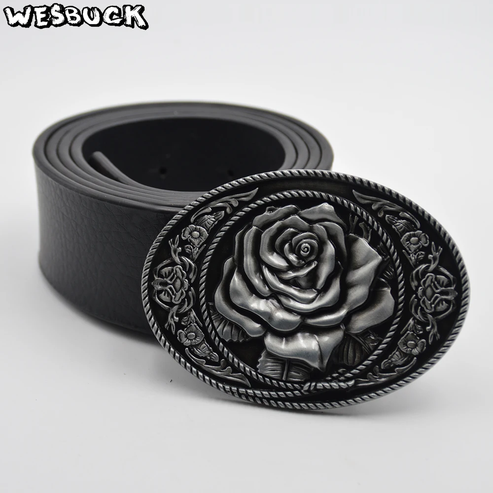 WesBuck Фирменная Пряжка Новинка Высокое качество 3D красные розы модная пряжка для