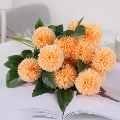 5pcs Champagne 5 шт./компл. 3 головы желтый Искусственные цветы гортензии букет с длинными стеблями шелк, принт в виде одуванчиков, осень домашние вечерние декор в форме искусственных цветов - Цвет: 5pcs Champagne