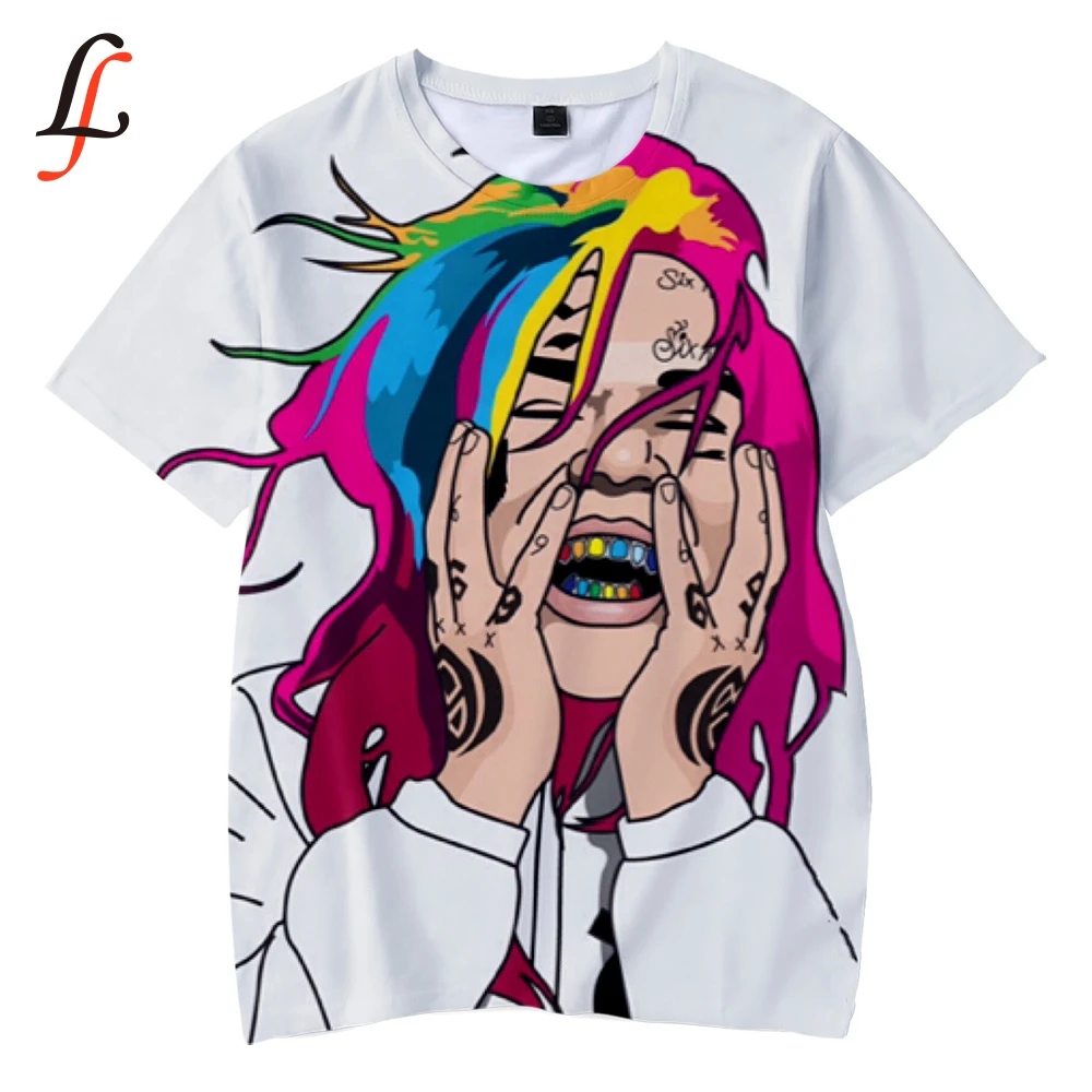 6ix9ine harajuku/Детская футболка с объемным рисунком Мягкая мультяшным принтом круглым