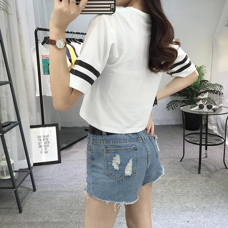 Летняя короткая футболка для женщин 2020 Харадзюку женский высококачественный