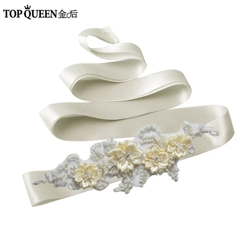 Gray TOPQUEEN, S346, пояс для невесты, стразы, цветок, жемчуг, лист, ткань, цветок, пояс для невесты, пояс для невесты с большим цветком из ткани - Цвет: Gray