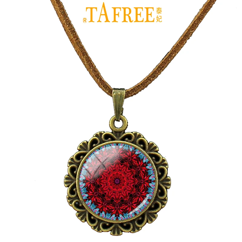 TAFREE 2017 новое ожерелье с цветком хны буддизм Геометрия Мандала кулон кожа