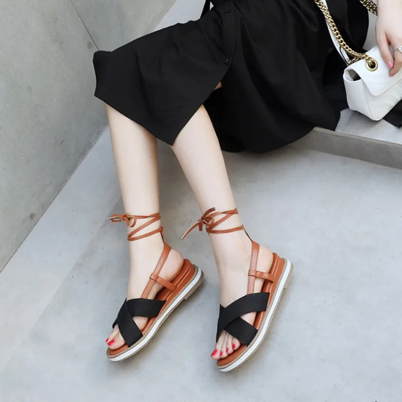 Женские сандалии-гладиаторы на платформе с открытым носком со шнуровкой в