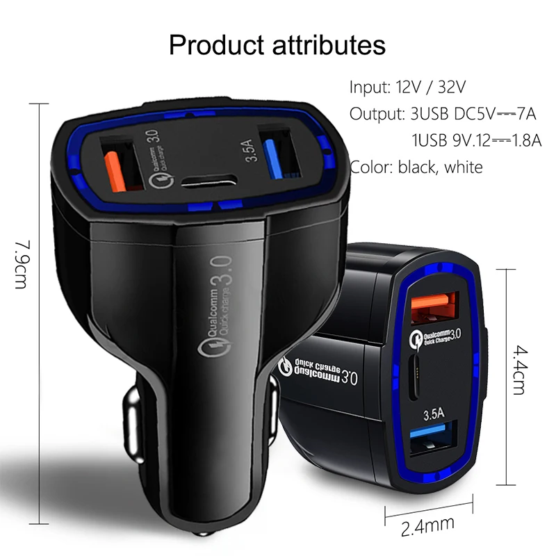 Автомобильное зарядное устройство VicTsing Quick Charge 3 0 с двумя портами USB 3.5A Type-C