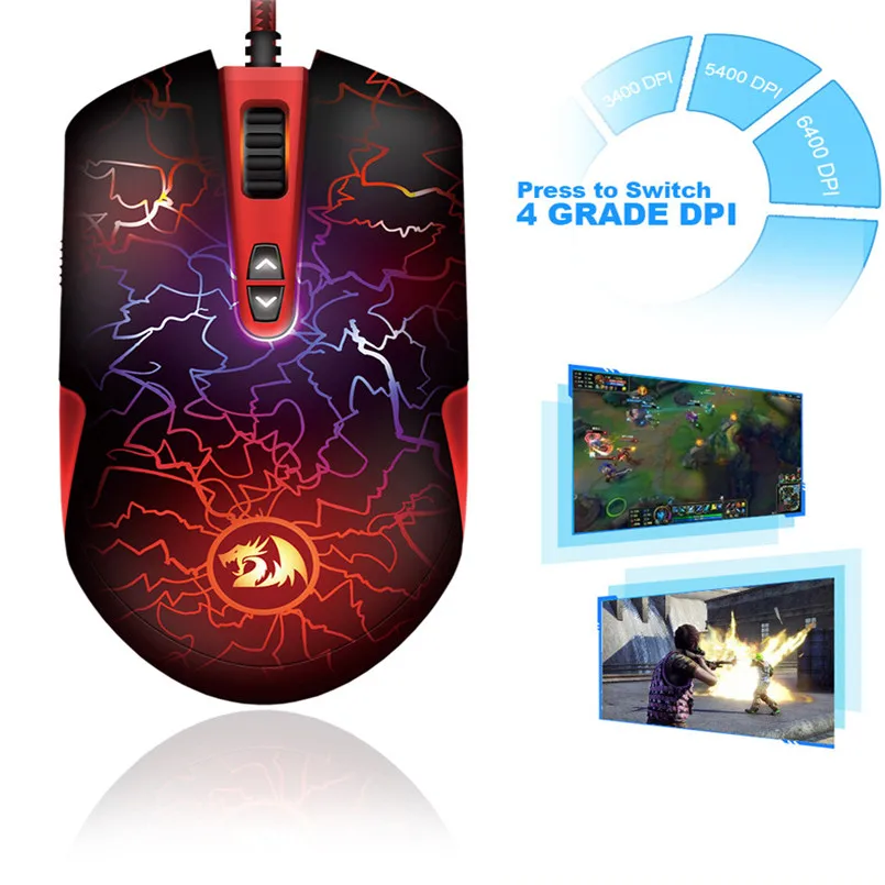 Проводная оптическая игровая мышь Redragon M701 Lavawolf 6400 точек/дюйм 7 программируемых